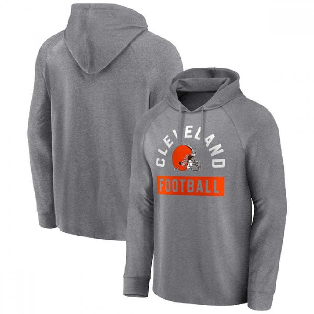 Men's Cleveland Browns Heathered Gray No Time Off Raglan Pullover Hoodie 