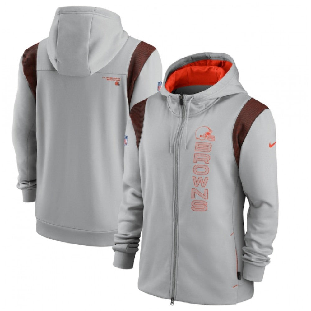 Men's Cleveland Browns 2021 Gray Sideline Team Performance Full-Zip Hoodie 