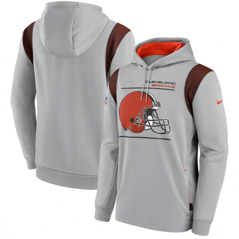 Men's Cleveland Browns 2021 Grey Sideline Logo Performance Pullover Hoodie 