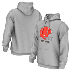 Men's Cleveland Browns Grey 75th Anniversary Helmet Logo Pullover Hoodie 