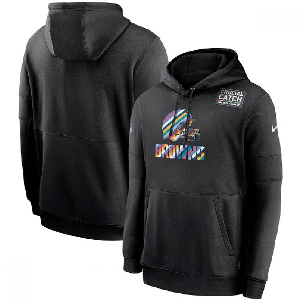 Men's Cleveland Browns 2020 Black Crucial Catch Sideline Performance Pullover Hoodie 