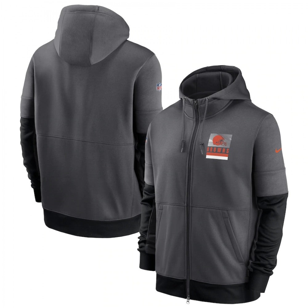 Men's Cleveland Browns Charcoal Sideline Impact Lockup Performance Full-Zip Hoodie 