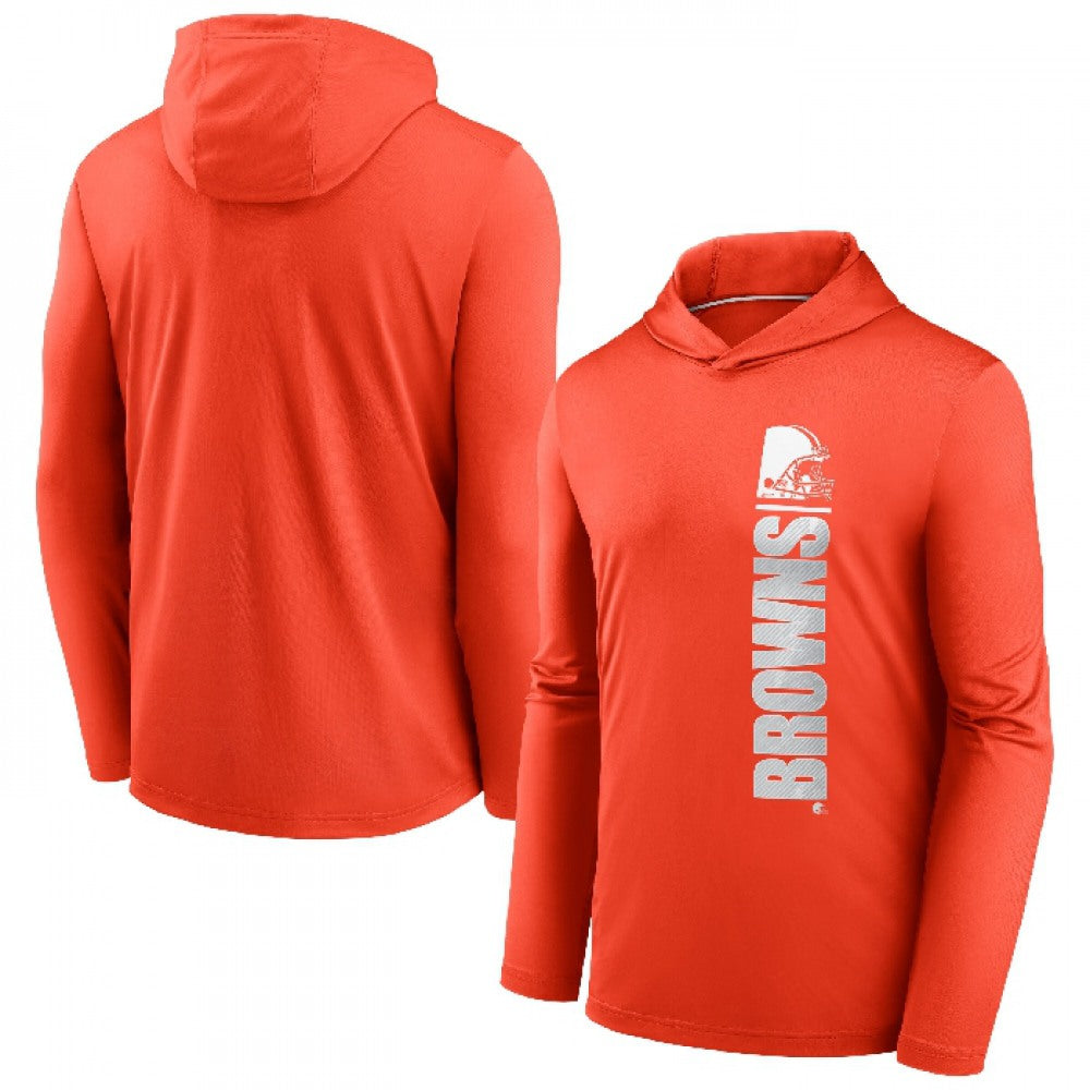 Men's Cleveland Browns Orange Fan Gear Team Stack Hoodie Performance Long Sleeve T-Shirt 