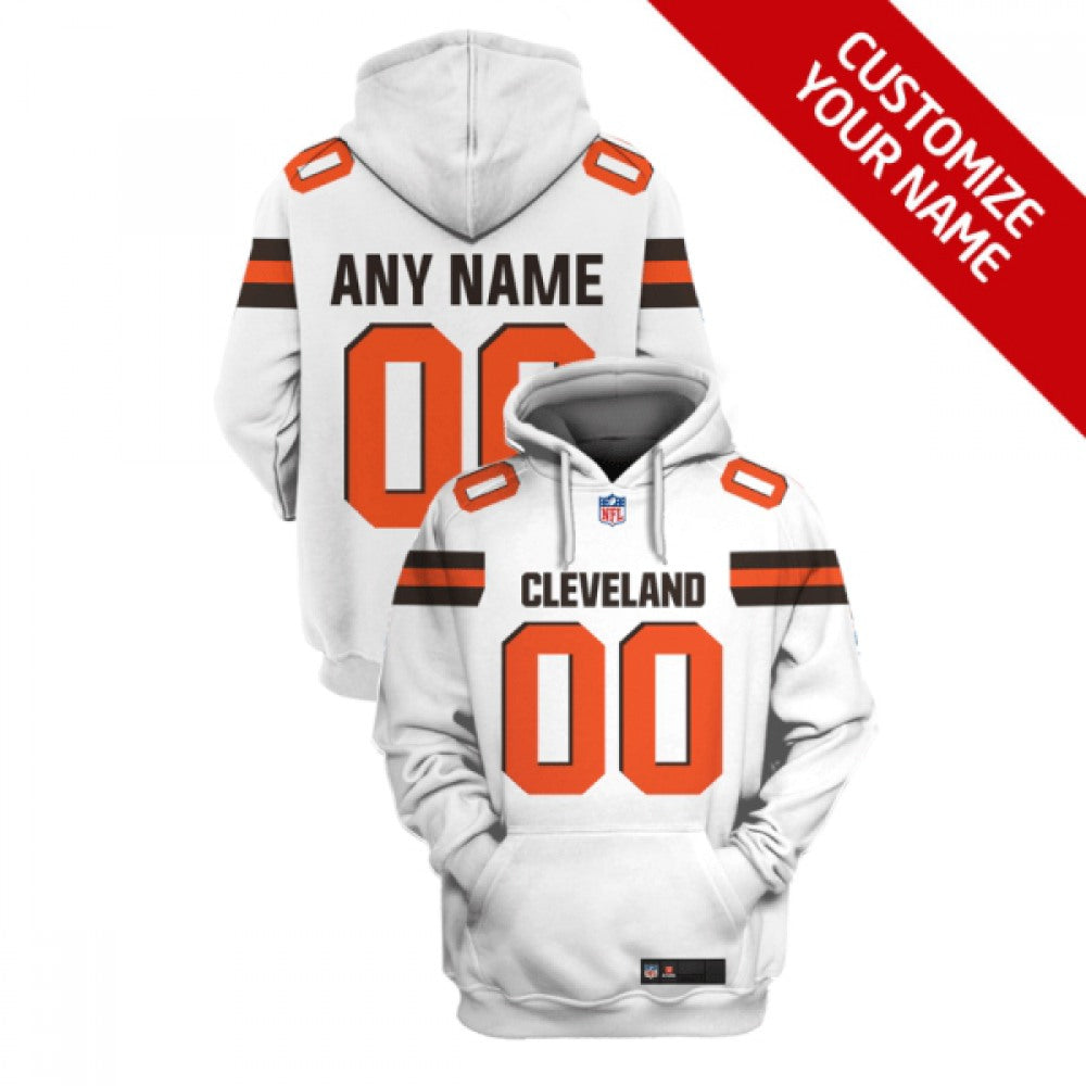 Men's Cleveland Browns Active Player Custom 2021 White Pullover Hoodie 