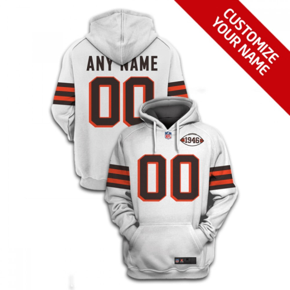 Men's Cleveland Browns Active Player Custom 2021 White 1946 Collection Pullover Hoodie 