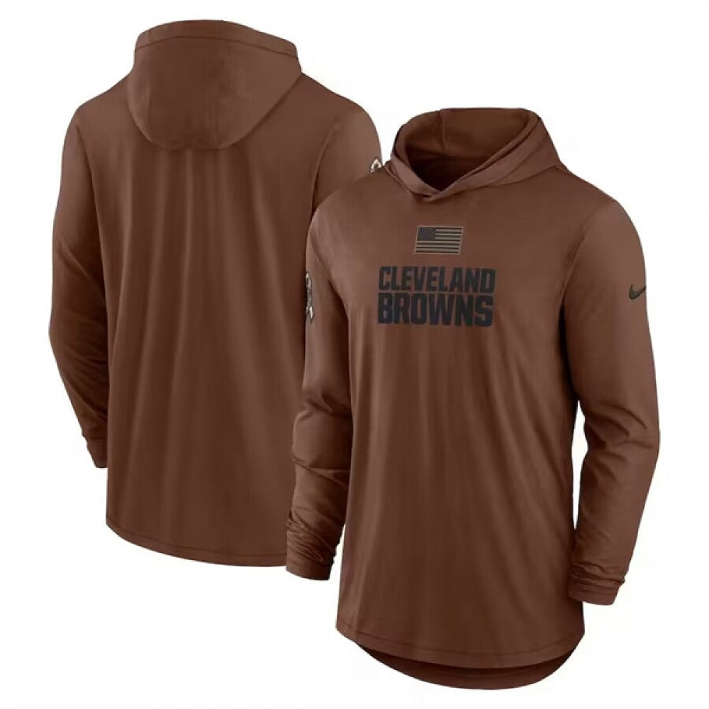 Women's Cleveland Browns Brown 2023 Salute To Service Lightweight Long Sleeve Hoodie(Run Small) 