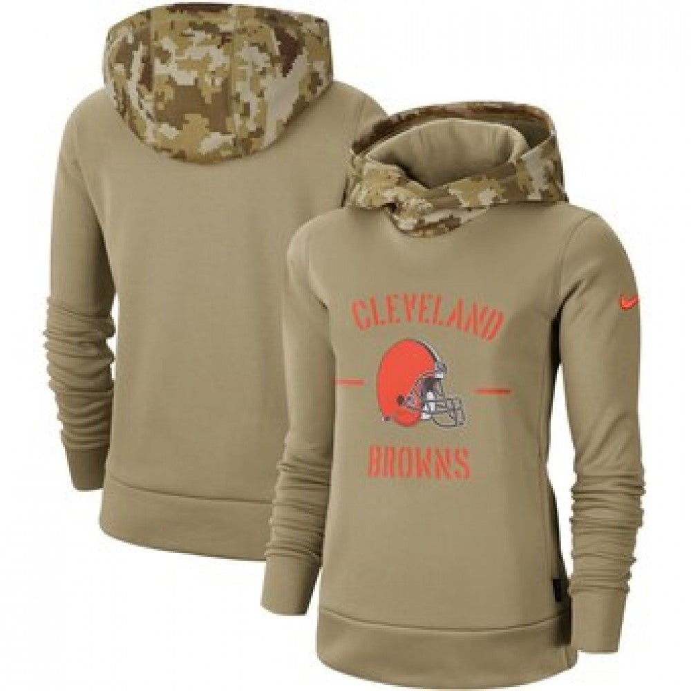 Women's Cleveland Browns Khaki 2019 Salute to Service Therma Pullover Hoodie(Run Small) 