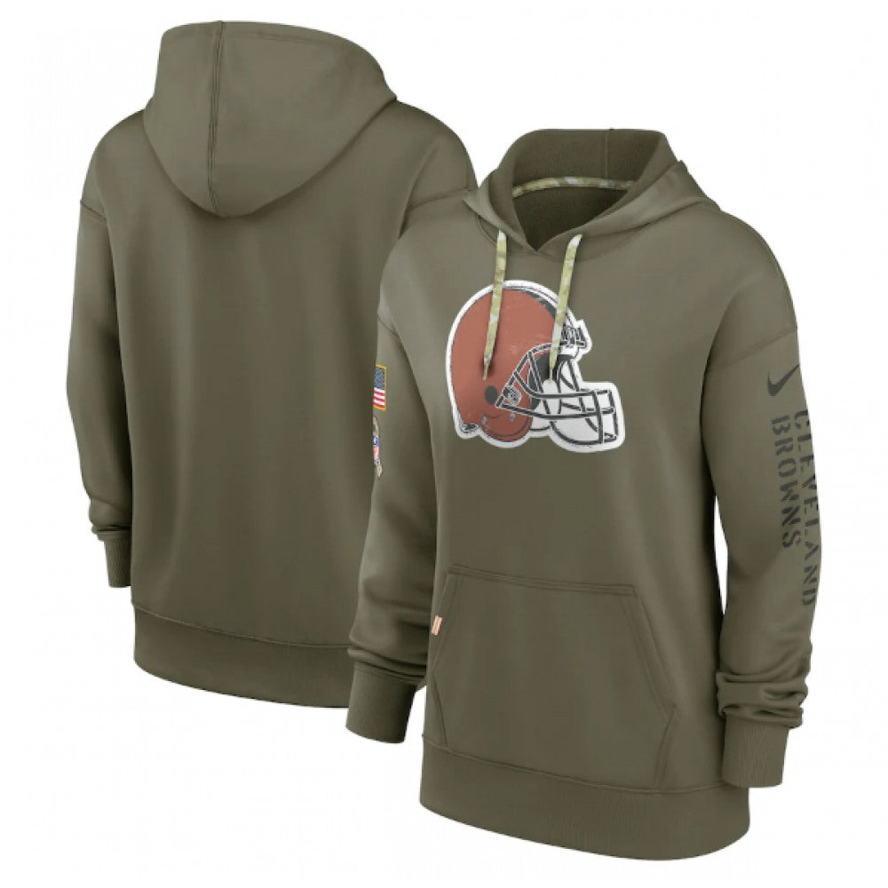 Women's Cleveland Browns 2022 Olive Salute to Service Therma Performance Pullover Hoodie(Run Small) 