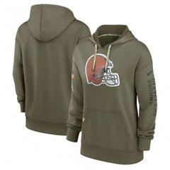 Women's Cleveland Browns 2022 Olive Salute to Service Therma Performance Pullover Hoodie(Run Small) 