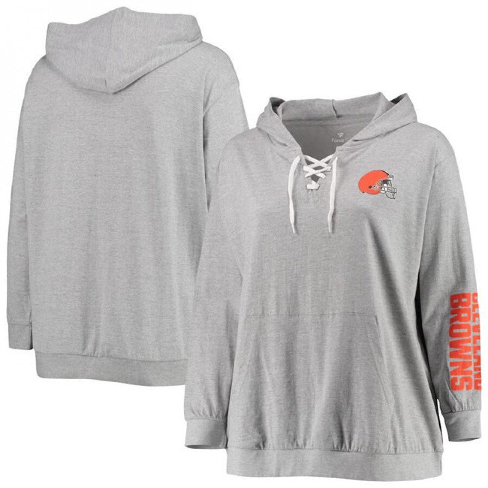 Women's Cleveland Browns Heathered Gray Plus Size Lace-Up Pullover Hoodie 