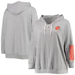 Women's Cleveland Browns Heathered Gray Plus Size Lace-Up Pullover Hoodie 