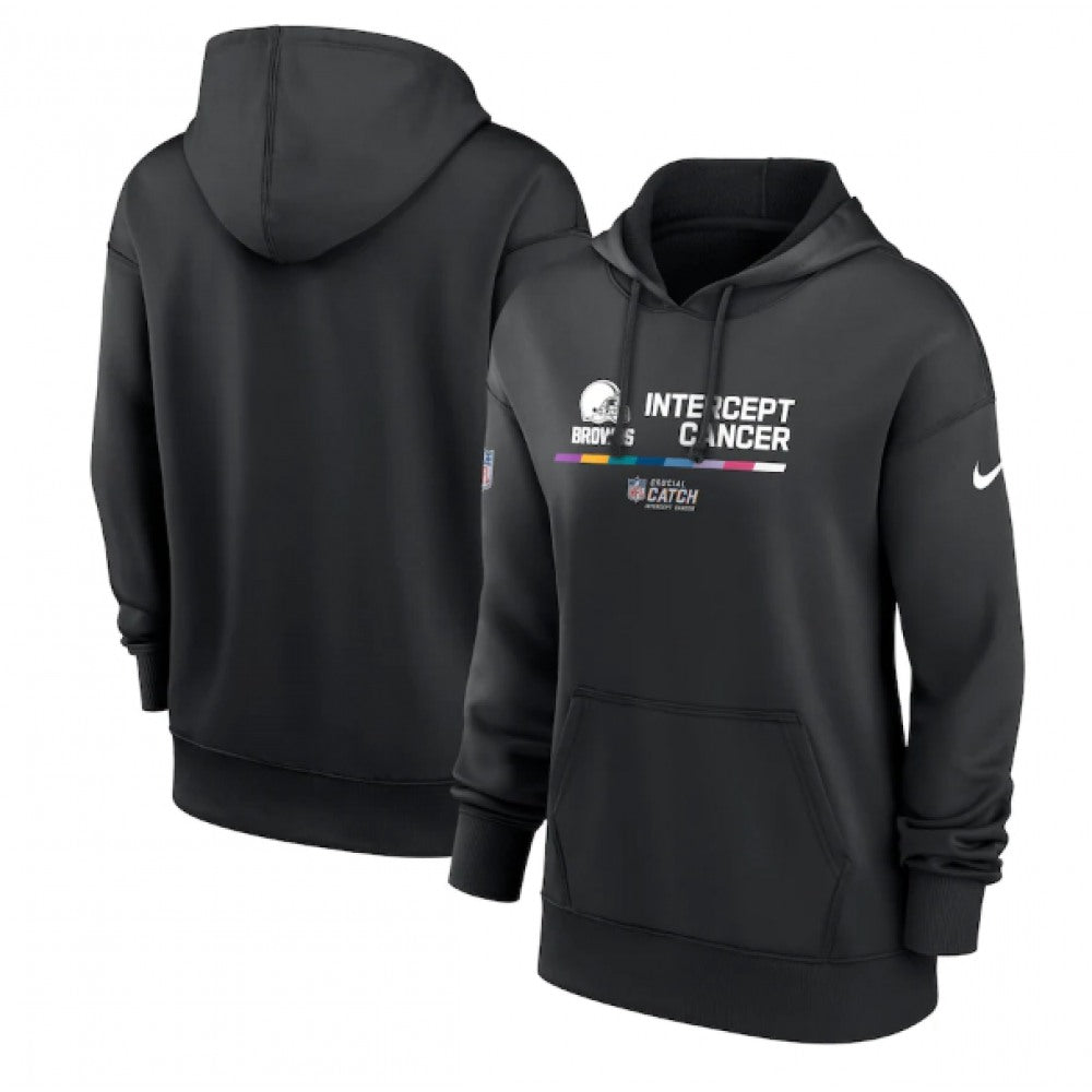 Women's Cleveland Browns 2022 Black NFL Crucial Catch Therma Performance Pullover Hoodie(Run Small) 
