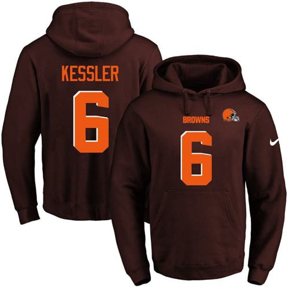 Browns #6 Cody Kessler Brown Name & Number Pullover NFL Hoodie 