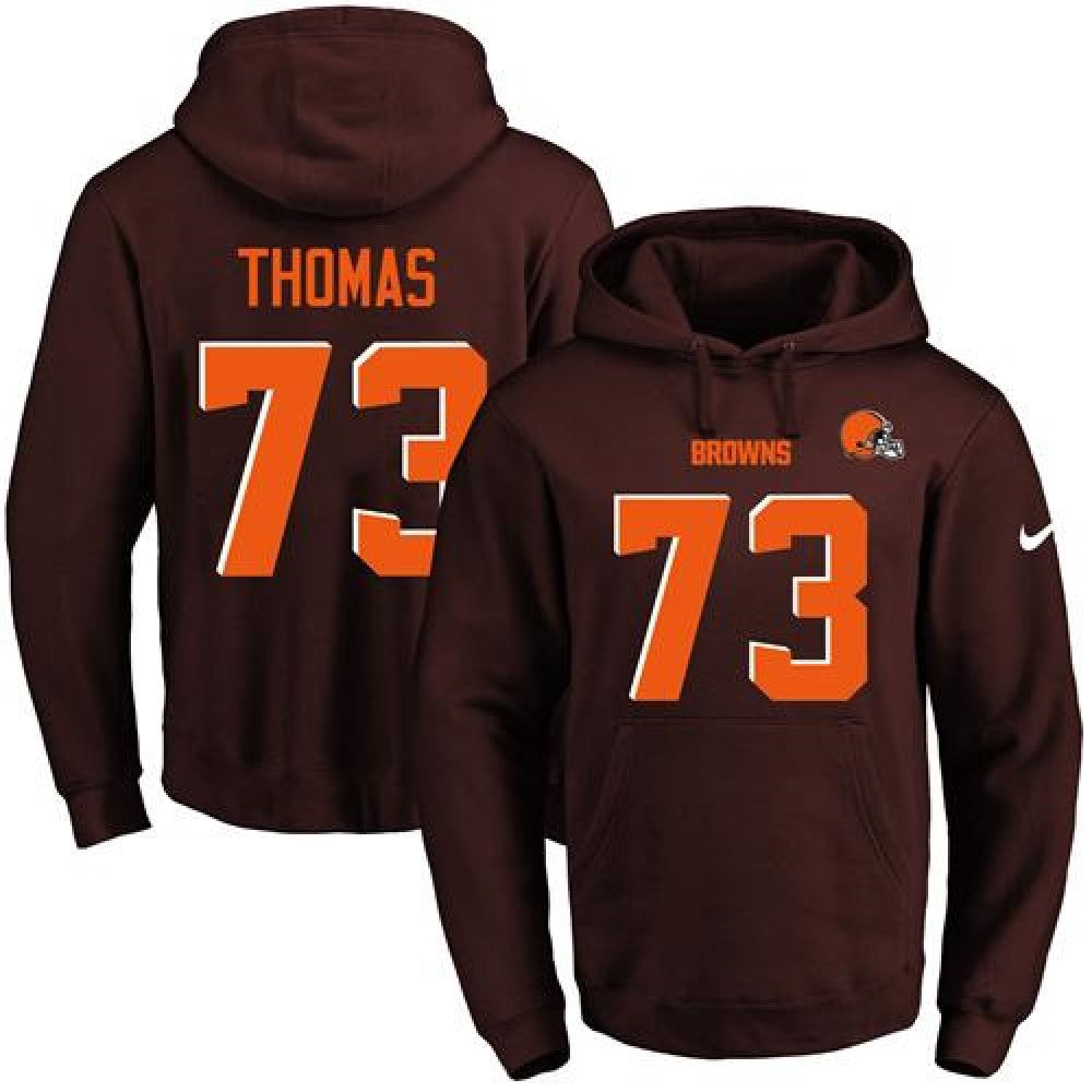 Browns #73 Joe Thomas Brown Name & Number Pullover NFL Hoodie 
