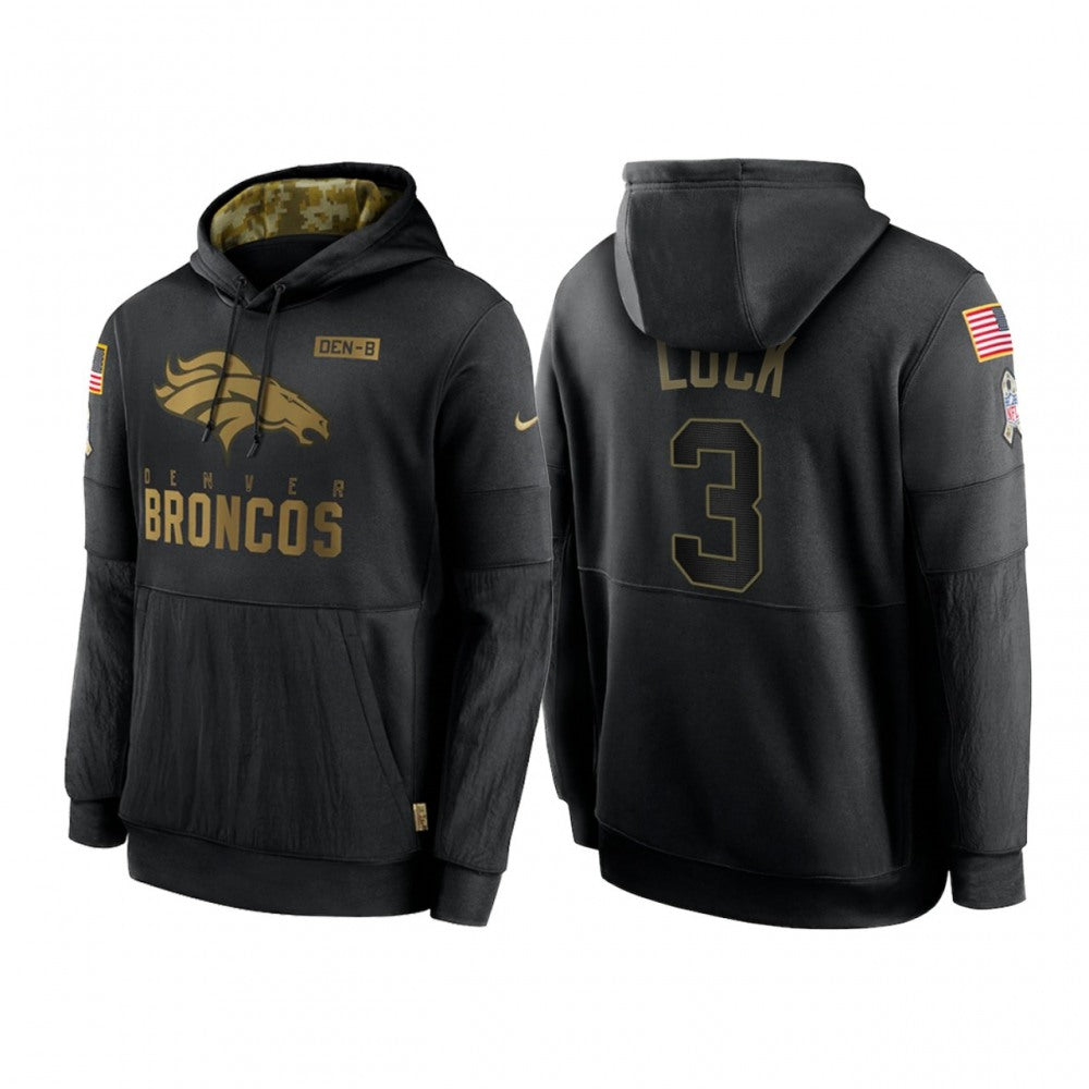 Men's Denver Broncos #3 Drew Lock 2020 Black Salute to Service Sideline Performance Pullover Hoodie 