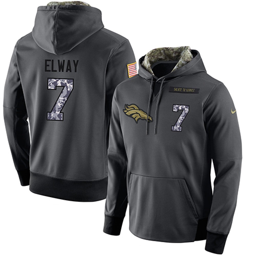 NFL Men's Denver Broncos #7 John Elway Stitched Black Anthracite Salute to Service Player Performance Hoodie 
