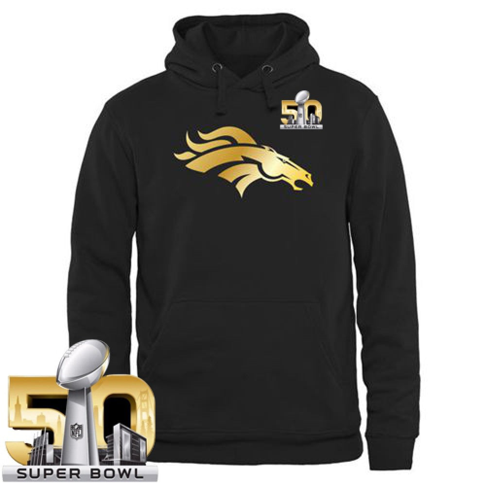 Men's Denver Broncos Pro Line Black Gold Super Bowl 50 Collection Pullover Hoodie 