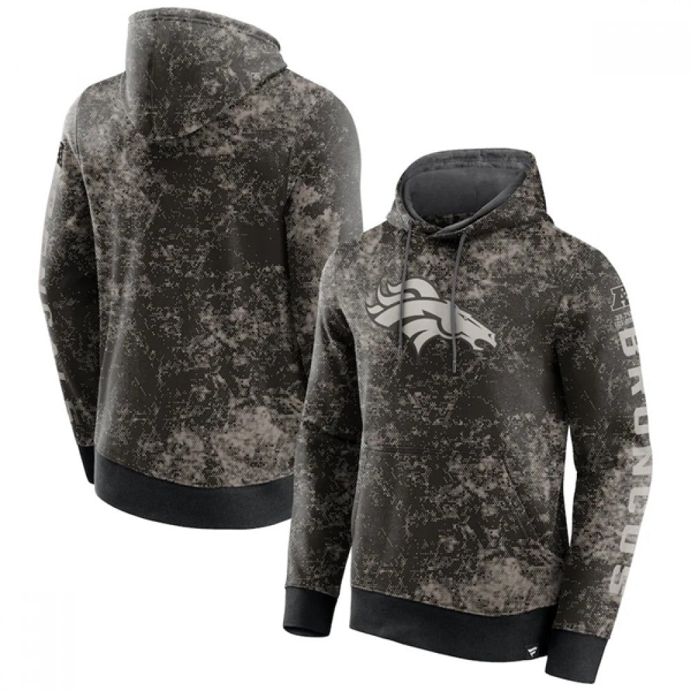 Men's Denver Broncos Black/Gray Blackout Tonal Pullover Hoodie 