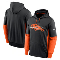 Men's Denver Broncos Black Color Block Fleece Performance Pullover Hoodie 