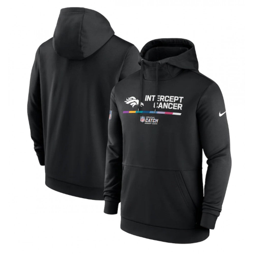 Men's Denver Broncos 2022 Black Crucial Catch Therma Performance Pullover Hoodie 