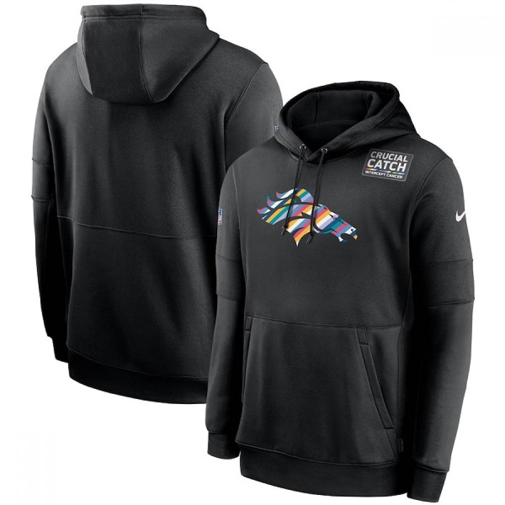 Men's Denver Broncos 2020 Black Crucial Catch Sideline Performance Pullover Hoodie 