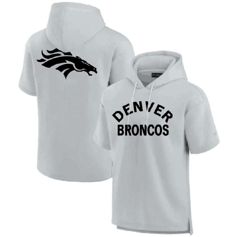 Men's Denver Broncos Gray Super Soft Fleece Short Sleeve Hoodie 