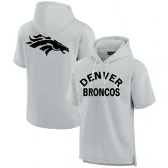 Men's Denver Broncos Gray Super Soft Fleece Short Sleeve Hoodie 