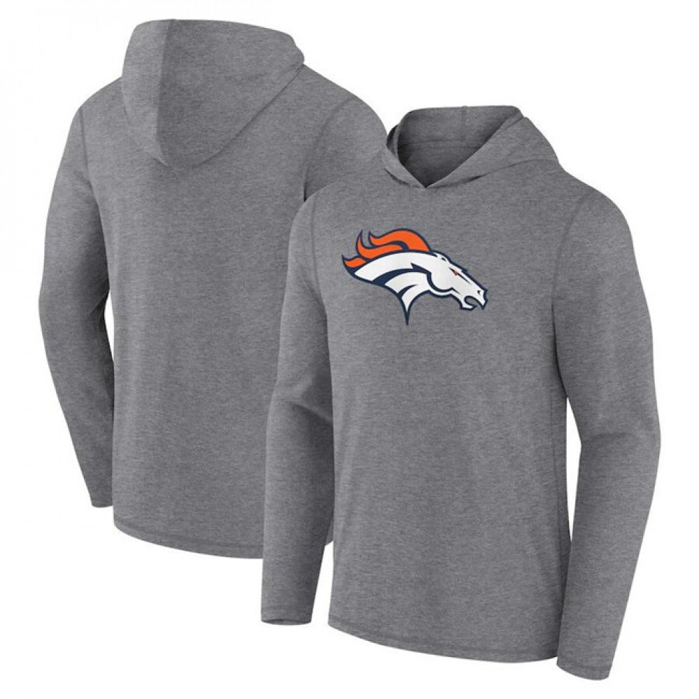 Men's Denver Broncos Heather Gray Primary Logo Long Sleeve Hoodie T-Shirt 