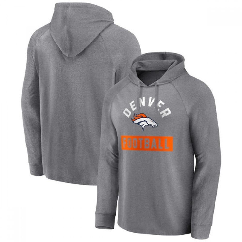Men's Denver Broncos Heathered Gray No Time Off Raglan Pullover Hoodie 