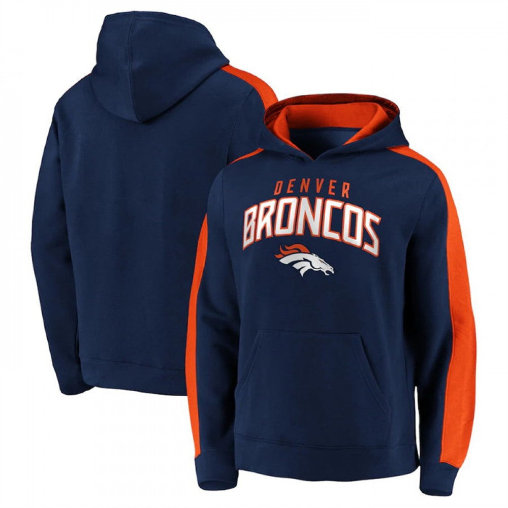 Men's Denver Broncos Navy Game Time Arch Pullover Hoodie 