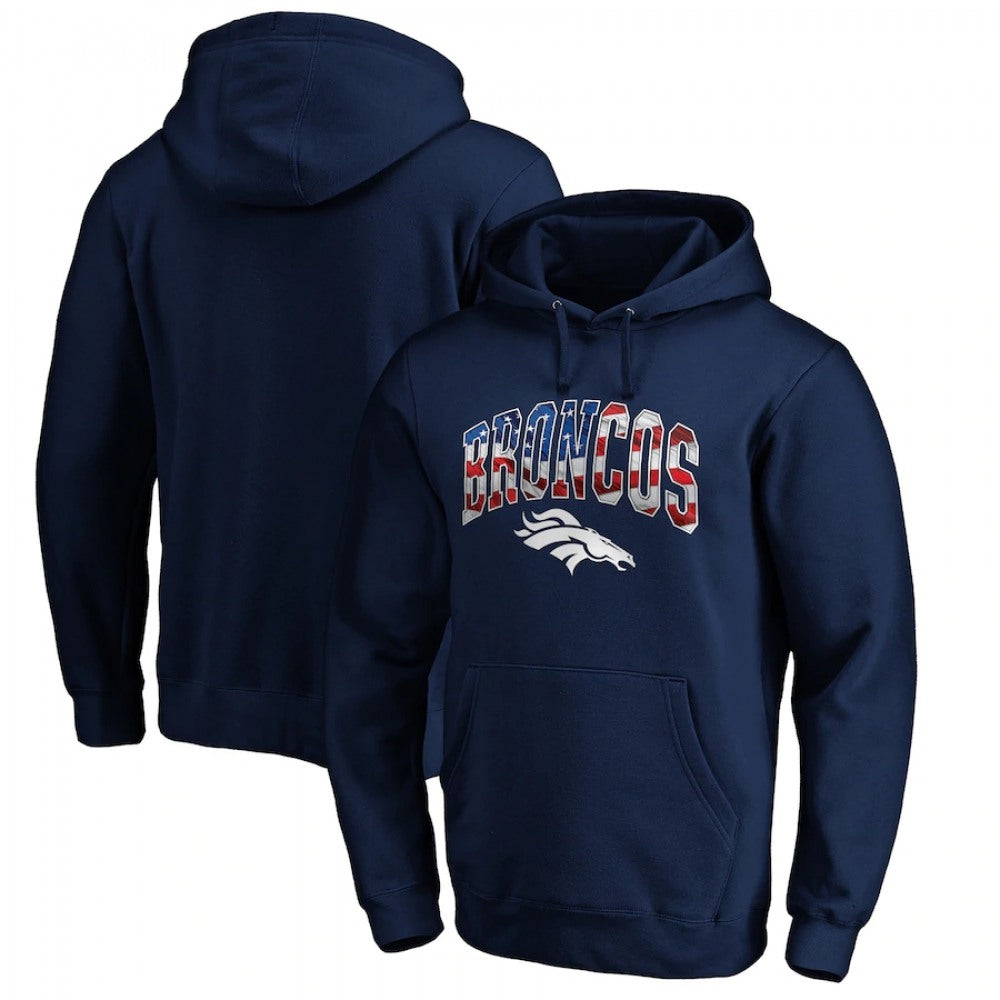 Men's Denver Broncos Navy Banner Wave Pullover Hoodie 