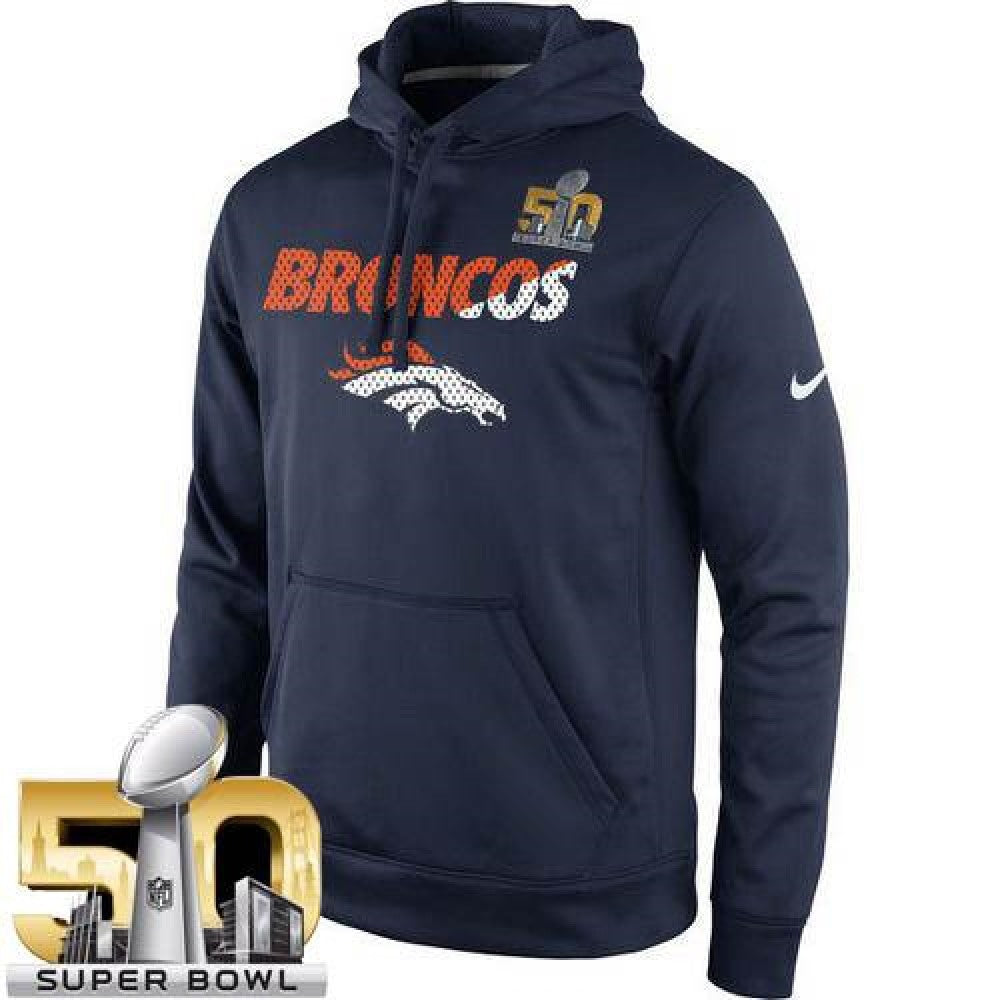Men's Denver Broncos Navy Super Bowl 50 Kick Off Staff Performance Pullover Hoodie 