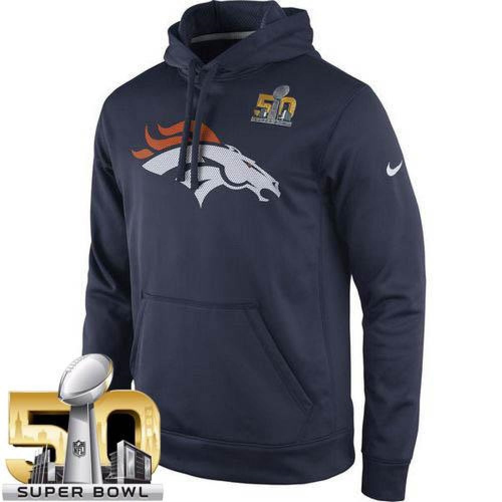 Men's Denver Broncos Navy Super Bowl 50 Practice Performance Pullover Hoodie 