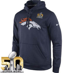Men's Denver Broncos Navy Super Bowl 50 Practice Performance Pullover Hoodie 