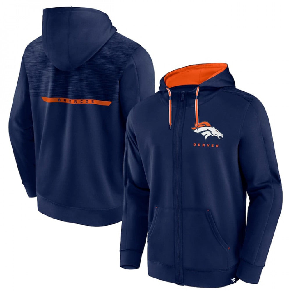 Men's Denver Broncos Navy Defender Evo Full-Zip Hoodie 