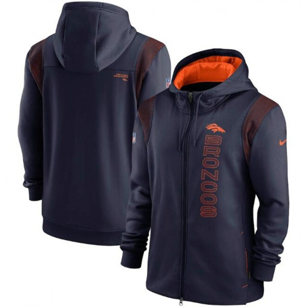Men's Denver Broncos 2021 Navy Sideline Team Performance Full-Zip Hoodie 
