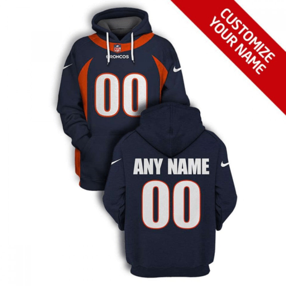 Men's Denver Broncos Active Player Custom 2021 Navy Pullover Hoodie 