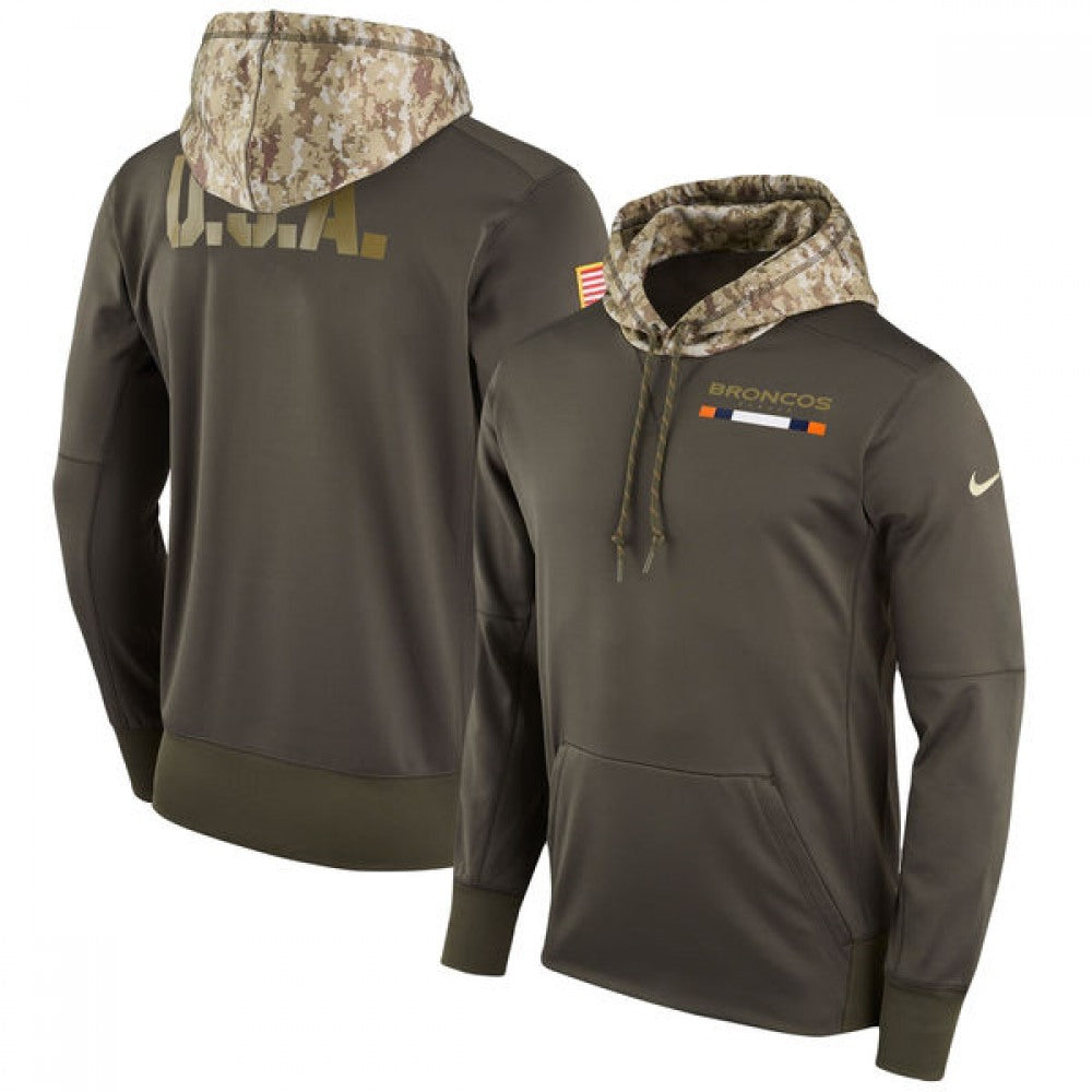 Men's Denver Broncos Olive Salute to Service Sideline Therma Pullover Hoodie 