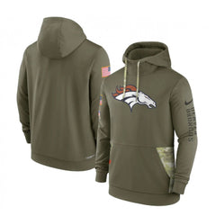 Men's Denver Broncos 2022 Olive Salute to Service Therma Performance Pullover Hoodie 