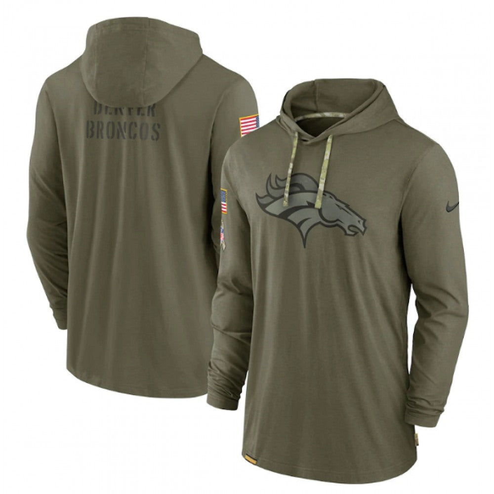 Men's Denver Broncos 2022 Olive Salute to Service Tonal Pullover Hoodie 