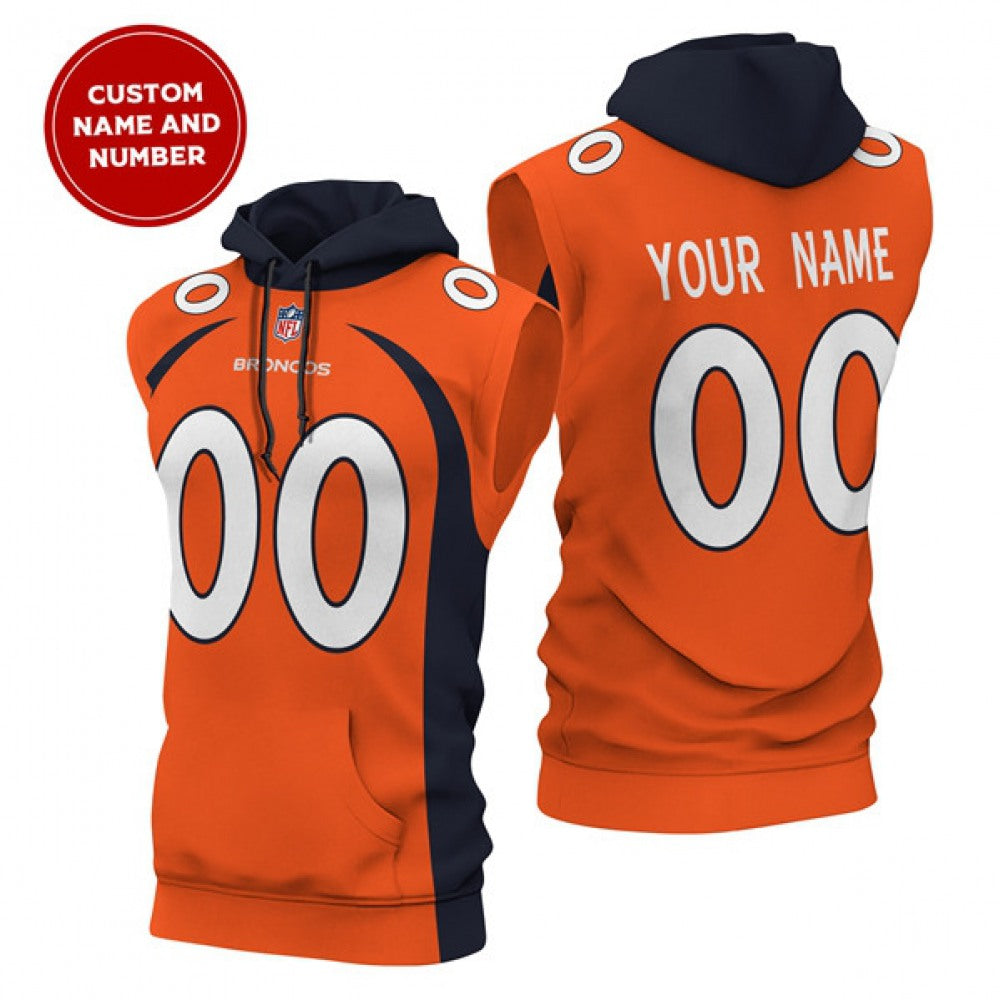 Men's Denver Broncos Customized Orange Limited Edition Sleeveless Hoodie 