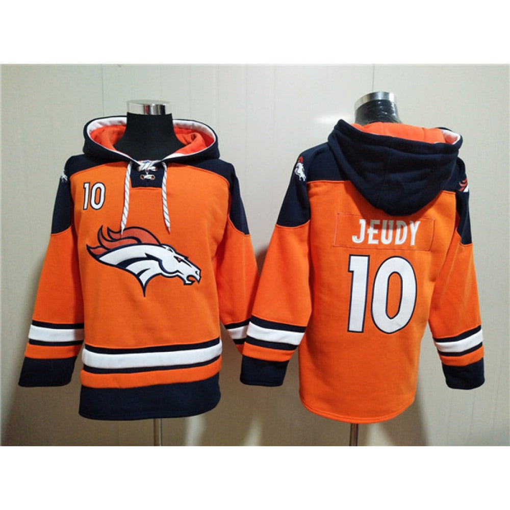 Men's Denver Broncos #10 Jerry Jeudy Orange Ageless Must-Have Lace-Up Pullover Hoodie 