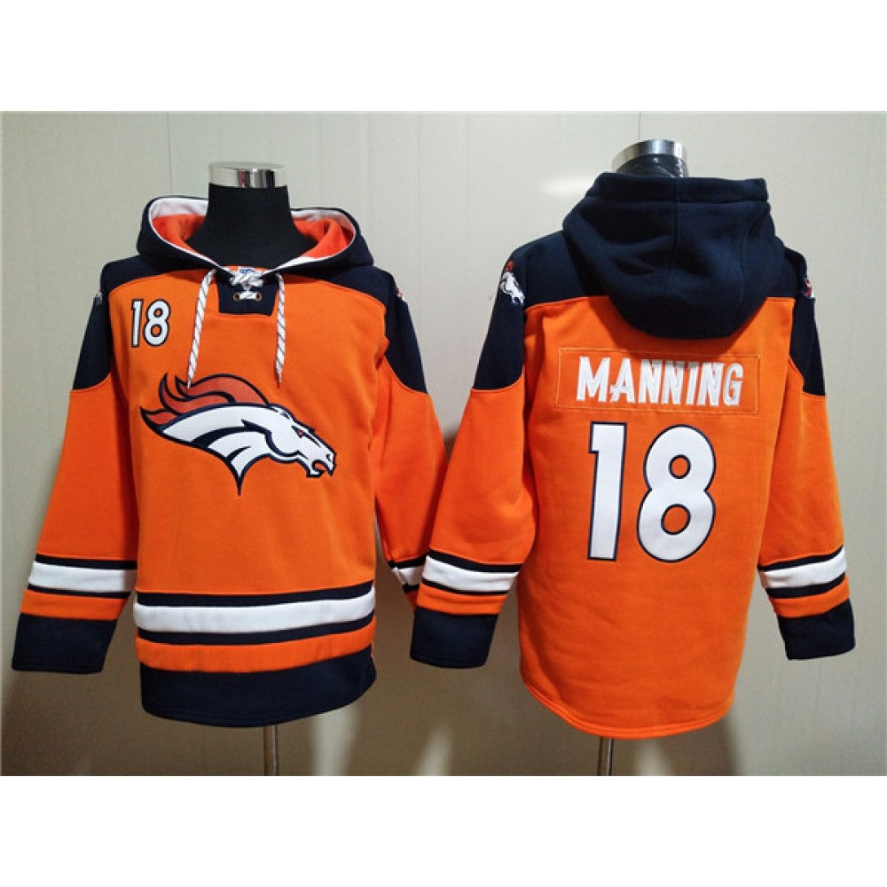 Men's Denver Broncos #18 Peyton Manning Orange Ageless Must-Have Lace-Up Pullover Hoodie 