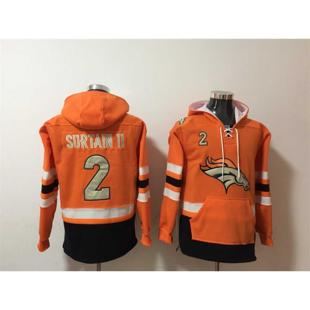 Men's Denver Broncos #2 Patrick Surtain II Orange Ageless Must-Have Lace-Up Pullover Hoodie 