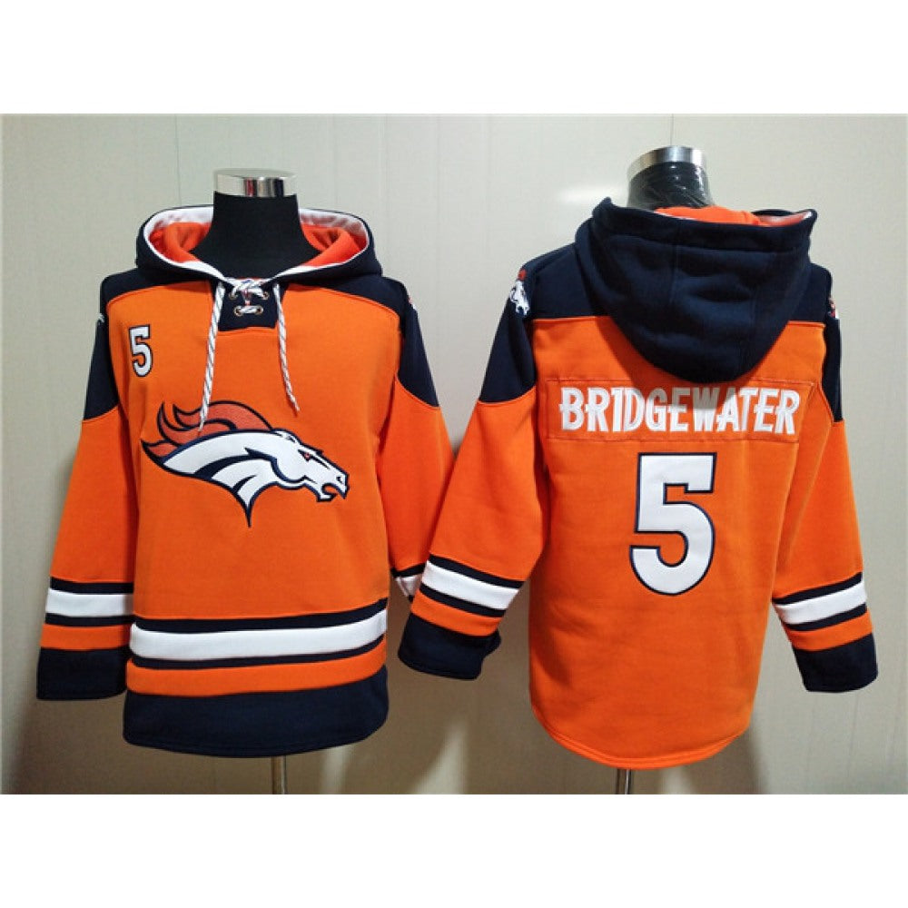 Men's Denver Broncos #5 Teddy Bridgewater Orange Ageless Must-Have Lace-Up Pullover Hoodie 