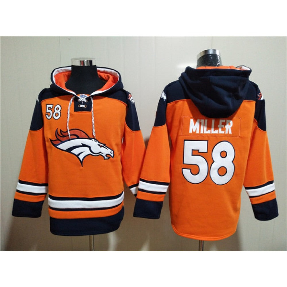 Men's Denver Broncos #58 Von Miller Orange Ageless Must-Have Lace-Up Pullover Hoodie 