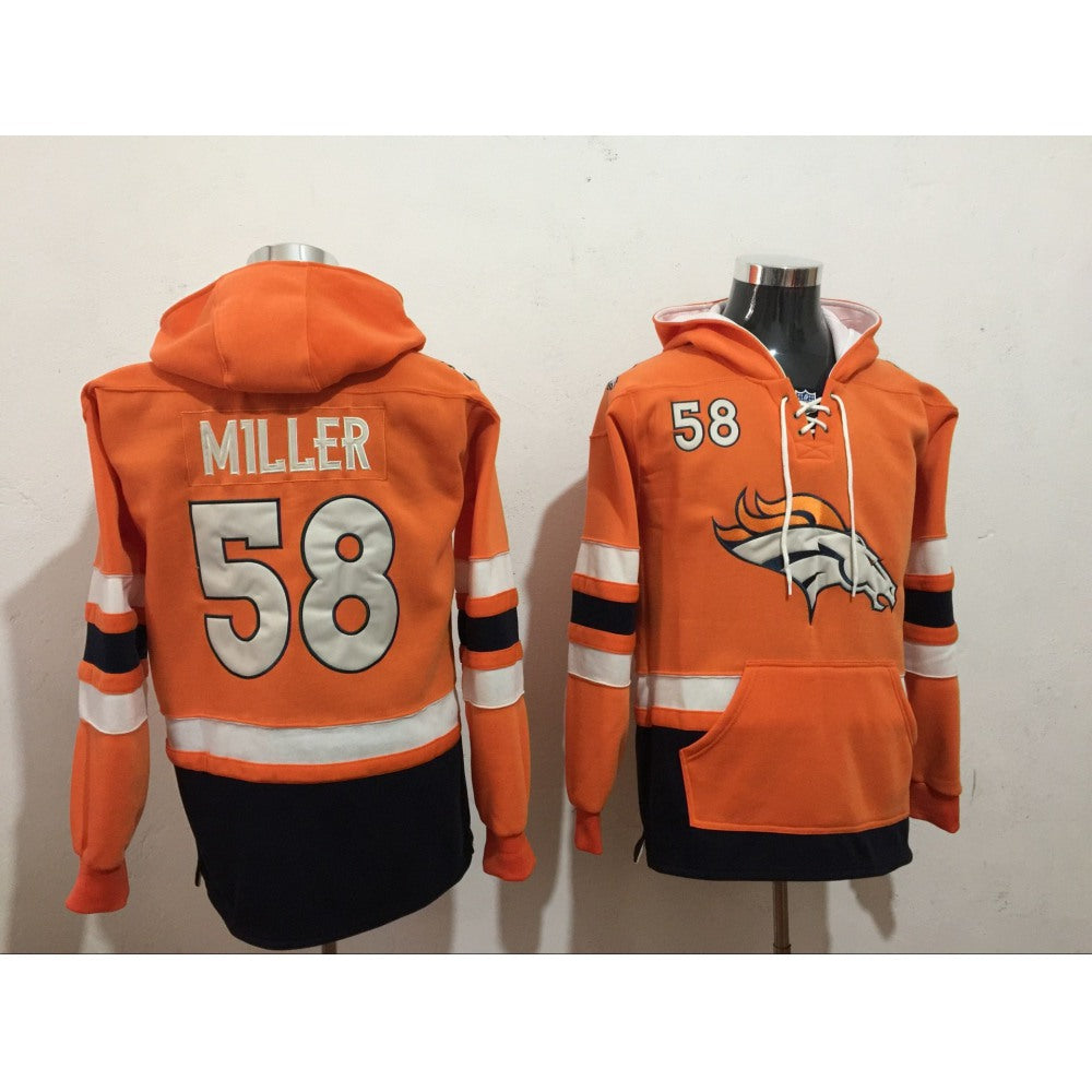 Men's Denver Broncos #58 Von Miller Orange All Stitched NFL Hoodie Sweatshirt 