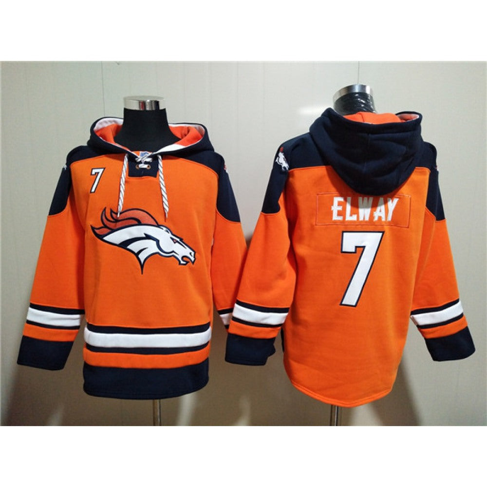 Men's Denver Broncos #7 John Elway Orange Ageless Must-Have Lace-Up Pullover Hoodie 