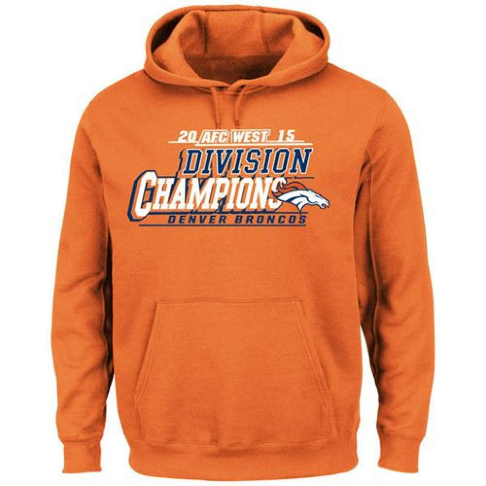 Men's Denver Broncos Majestic Orange 2015 AFC West Division Champions Pullover Hoodie 