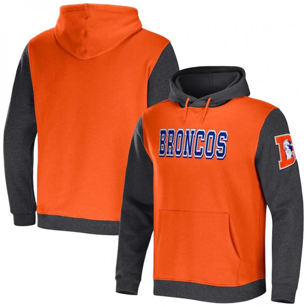 Men's Denver Broncos x Darius Rucker Collection Orange/Charcoal Colorblock Pullover Hoodie 